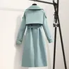 Women's Trench Coats Streetwear Female Solid Loose Lapel Long Coat With Belt Autumn Women Casual Light Green Windbreaker Outwear