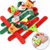 Christmas Slap Bracelet Cute Santa Deer Xmas Tree Wristband Pop Circle for Christmas Kids Gift New Year Party Favors Decorations