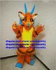 Turuncu Uzun Kürk Kürk Dragon Maskot Kostüm Fursuit Yetişkin Karikatür Karakter Takım Güzellik Salonu İnsanlar Giymek onları ZX2992