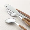 Dinnerware Sets Wooden Handle Cutlery Set Stainless Steel Tableware Knife Fork Spoon Coffee Tea Silverware Kitchen