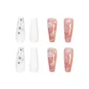 False Nails 24pcs Cloud Color Transparent White Star Glitter Manicure Patch Fake Long Fingernail Extension Removable Nail