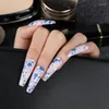 Faux ongles 24pcs / set T Style Long Ballet Nail Patch Mat Noël Neige Pluie Portant Faux Amovible