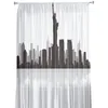 Rideau en Tulle noir et blanc, paysage de ville d'affaires York, pour décoration de salon, Voile transparent en mousseline de soie, pour cuisine