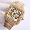 TWF TWWHSA0007 Swiss Ronda 4S20 Quartz Mens Watch Fullt Iced Out Diamonds Case Yellow Gold Champagne Roman Skeleton Diamond Armband Super Edition Puretime E275D4