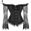 Taille Ventre Shaper Manches Longues Florales Femmes Sexy Gothique Victorien Corset Vintage À Lacets Bustier Hors Épaule Corsets Overbust Top 221019