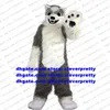 Lange pur harige grijze wolven mascotte kostuum husky honden fursuit volwassen stripfiguur karakter outfit over vakantiebedrijf aftrap zx1710