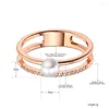 Eheringe Titan Edelstahl Weiße Perle Ring Trendy Mosaik CZ Kristall Rose Gold Schmuck Für Frauen R20062