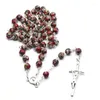 Colliers pendants Qigo Red Cloisonne Rosaire Neckalce Long Jésus croix religieuse Catholic Pray Bijoux Gift