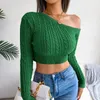Kadın Sweaters Sonbahar Kış Moda Kadınlar Örgü Mahsul Tepeler Uzun Kollu Tek Omuzlu Düz Renk İnce Sökücü Küleyler