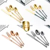 Dijksets Golden bestek Set Round Handgreep 304 Roestvrij staal Small Taille mes Vork lepel steak servies vierdelige cadeau