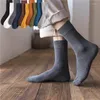 Meias masculinas Autumn Business Men's Warm for Man Colorido de alta qualidade Double agulha Double Casual Cotton Tube Meia