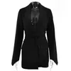 Women's Suits Office Lady Blazer Solid Color Irregular Cuffs Spring Autumn Turndown Collar Belt Waist Tied Jacket Coat Streetwear