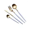 Dinnerware Sets Set Stainless Steel Plating Gold Blue Black Knife Fork Tableware Cutlery White European Western 4pcs
