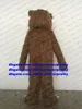 Trajes de mascote de urso marrom peludo de penhas longas mascote urso parto de desenho animado de desenho animado