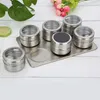 Herb Spice Tools 6pcsset Magnetic Tin Jar with Rack Stainless Steel Sauce Storage Container Clear Lid Jars Kitchen Condiment 221022