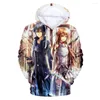 Hoodies masculinos 2023 Anime Sword Art Online 3D Homens impressos Mulheres São Moda Casual Harajuku Streetwear Opeuta