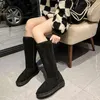 Winter Snow Boots Thigh BootS Pashm Women Designer Round Toe Flat shoes Leather Suede LeatherParty Fashion Fur on Leather Luxury Heatshoes Lady YN49-6628