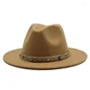 Basker 19Color All-Match Wide Brim Fedora Hat For Women Solid Color Wool Felt Män Autumn Winter Panama Gamble Yellow Jazz Cap