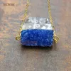 Pendentif Colliers En Gros Bar Forme Oblongue Bleu Cristal Pierre Connecteurs Druzy Bijoux Collier Chaînes De Cuivre En 18 pouces NM11230