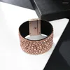 Bangle Wide Leather Crystal Bracelets & Bangles For Women Girls Handmade Female Charms Wristband Party Jewelry