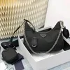 Hot 3 Piece Nylon Hobo Bags Handbag Women Crossbody Accessories Fashion Wallet Bestselling Black Chain Bag Prettyplus Ladies Shoulder