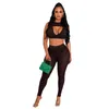 Women's Two Piece Pants Sexy Mesh Patchwork 2 Pieces Sets Cut Out Tank Crop Top And See Through Long Skinny Women Club Outfits Summer Party