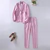 Pantalon de deux pièces Femmes 2022 Spring Fashion Satin sets Female Office Uniforme Ol Blazer Dames Slim pantalon Work Wear Suits Y220