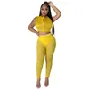 Tweede stuk broek voor dames set vrouwen side holle crop tops en hoge taille pant pakken sets zomers solide mesh patchwork sexy clubkleding outfits