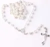 Pendant Necklaces Fashion Unisex Casual Cool Cross Necklace White Beads Rosary Chain 6mm