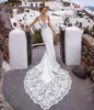 2023 Vestidos de novia de sirena vestido de novia Apliques de encaje tirantes espagueti hecho a medida tren de barrido Vestidos de novia de talla grande