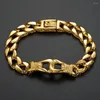 Link Bracelets Stainless Steel Gold Handcuffs High Quality Heavy Thick Cuban Chain Punk Men's Jewelry 8.66" 12mm