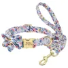 Dog Collars Leashes Custom Engraved Collar With Leash Nylon Printed ID Pet Walking Belt For Small Medium Large s Flower Accessory 221025