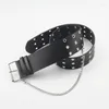 Celra Mulheres Punk Belt Chain Belt Ajustável Metal Buckle Couro Men da cintura para jeans