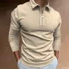 Polos de hombre de otoño, Polos de manga larga para hombre, ropa de calle con ajuste ajustado informal, Tops transpirables a rayas de algodón, ropa masculina de moda