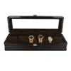 Boîtes de montre 6 grilles boîte en bois organisateur haut verre bijoux stockage pour bagues Bracelet présentoir cadeau