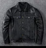 Herrjackor f￶rsta lager Pure Cow Leather Jacket List High Top Men's Short Slim denim ￤kta persional casual p￤l