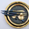 Dinnerware Sets Set Stainless Steel Plating Gold Blue Black Knife Fork Tableware Cutlery White European Western 4pcs