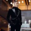 Классические черные бархатные свадебные смокинги мужские костюмы Slim Fit Groomsmen