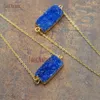 Pendant Necklaces Wholesale Bar Oblong Shape Blue Crystal Stone Connectors Druzy Jewelry Necklace Copper Chains In 18 Inch NM11230