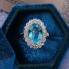 Pierścionki ślubne Trendy różowe złoto owalne zaręczyny dla kobiet Shine Sea Blue C Stone InKamental InLay Biżuteria
