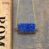 Pendentif Colliers En Gros Bar Forme Oblongue Bleu Cristal Pierre Connecteurs Druzy Bijoux Collier Chaînes De Cuivre En 18 pouces NM11230