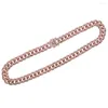 قلادة Iced Out Miami Rose Gold Zircon Cupan Link Pink Necklace Chain Full Cz Bling Punk Charm Hiphop Womens