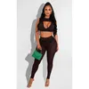 Zweiteilige Damen-Hosen, sexy Mesh-Patchwork, 2-teiliges Set, ausgeschnittenes Tank-Crop-Top und durchsichtiges, langes, dünnes Damen-Club-Outfit, Sommerparty