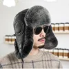 Berets Winter Men Echte Rex Fur Bomber Hat Ushanka Cap Trapper Russische man Outdoor Ski Hats Caps Sheepskin leer