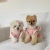 犬のアパレル夏夏のかわいいピンクの格子縞のローズバブルスカートレースショート服子犬ベストチワワヨークシャー