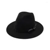 Berretti Vintage Women Flat Brim Jazz Hats Lady Wool Felt Formal Party Trilby Cappello Fedora con fibbia per cintura European US GH-329