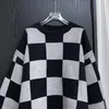 Pulls pour hommes Hip Hop noir foncé damier tricoté pull hommes pull à manches longues Harajuku coréen femmes pulls Ins automne hiver