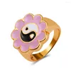 Anéis de casamento Vintage Yinyang Flower para mulheres anel de fofoca simples Óleo de metal tai chi jóias de moda anilos mujer