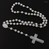 Hänge halsband 12 bitar av 7 mm plast radband låg mörk runda lysande kors katolska halsband grönt/vitt