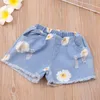 Zestawy odzieży 2T Girls Ubrania Summer Toddler w stylu Korea Flower Fllar Striped T-Shirt Denim Shorts 2 PCS Kids